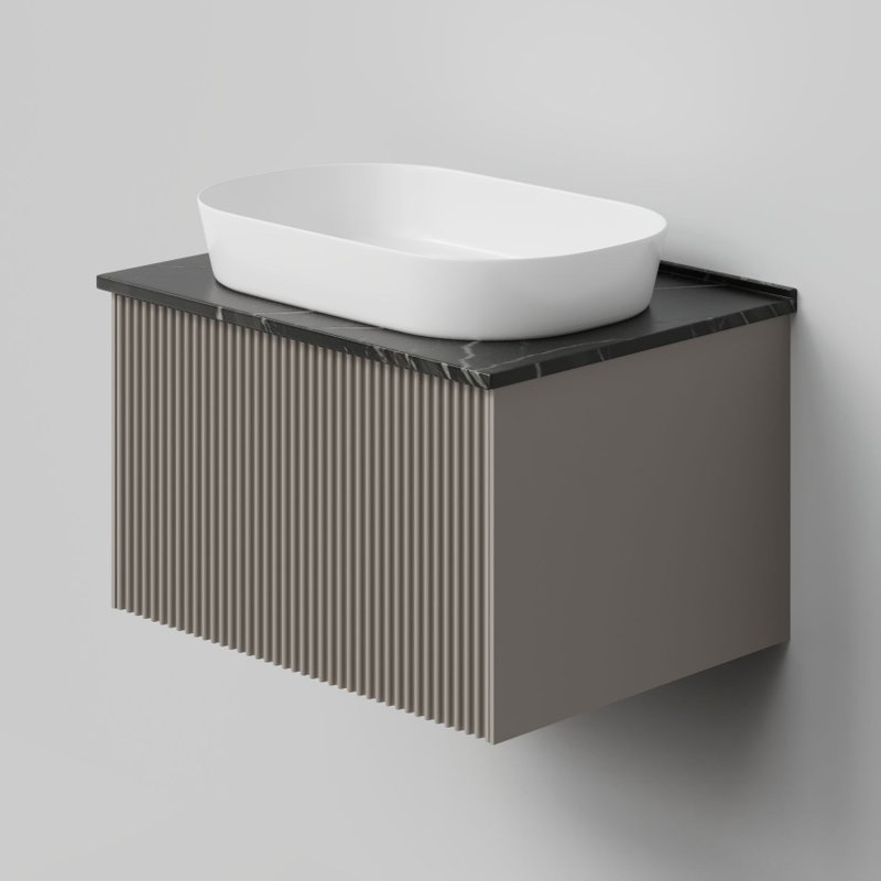 Тумба под раковину со столешницей La Fenice Terra 60 подвесная, cappuccino, бежевая матовая, столешница черный мрамор