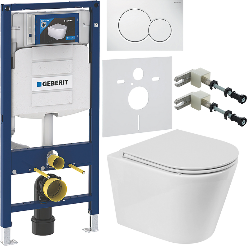 Комплект 6 в 1 Унитаз подвесной BelBagno Flay-r BB053CHR + Крышка BB870SC с микролифтом + Инсталляция Geberit Duofix UP 320 111.300.00.5 + Кнопка Sigma 01 115.770.11.5 + Крепления 111.815.00.1 к стене + Звукоизоляция 156.050.00.1
