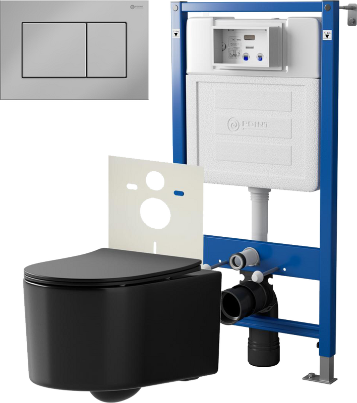 Комплект 3 в 1 Унитаз подвесной Point Веста PN41701BM + Инсталляция PN45120 + Кнопка Ника PN44081C