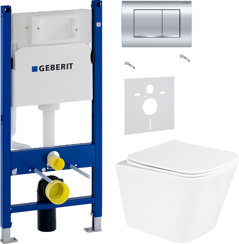 Комплект 3 в 1 Унитаз подвесной BelBagno Due BB3103CHR/SC + Звукоизоляция Geberit 156.050.00.1 + Инсталляция с кнопкой Duofix Delta 458.163.21.1
