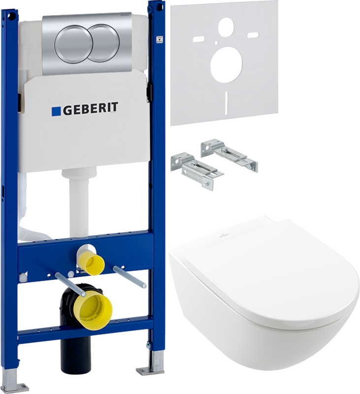 Комплект 3 в 1 Унитаз подвесной Villeroy & Boch Subway 3.0 4670TS01 + Инсталляция с кнопкой Geberit Duofix Delta 458.149.21.1 + Звукоизоляция 156.050.00.1