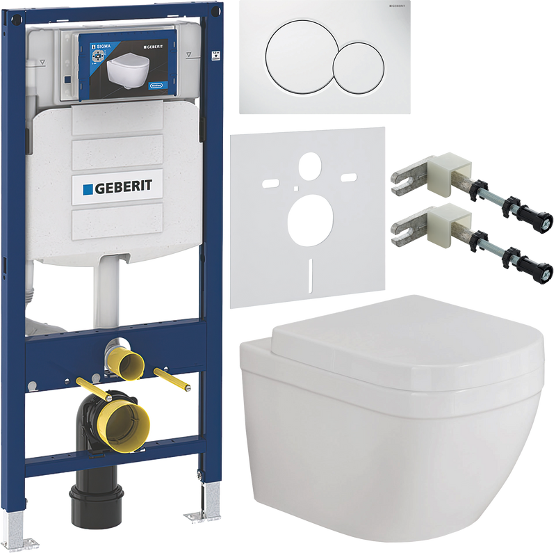 Комплект 6 в 1 Унитаз подвесной Grohe Euro Ceramic 3932800H + Крышка 39330001 с микролифтом + Инсталляция Geberit Duofix UP 320 111.300.00.5 + Кнопка Sigma 01 115.770.11.5 + Крепления 111.815.00.1 к стене + Звукоизоляция 156.050.00.1