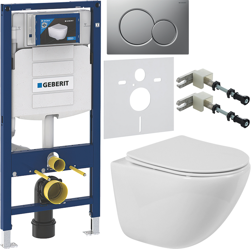Комплект 6 в 1 Унитаз подвесной BelBagno Amanda BB051CHR безободковый + Крышка BB051SC с микролифтом + Инсталляция Geberit Duofix UP 320 111.300.00.5 + Кнопка Sigma 01 115.770.JQ.5 + Крепления 111.815.00.1 к стене + Звукоизоляция 156.050.00.1