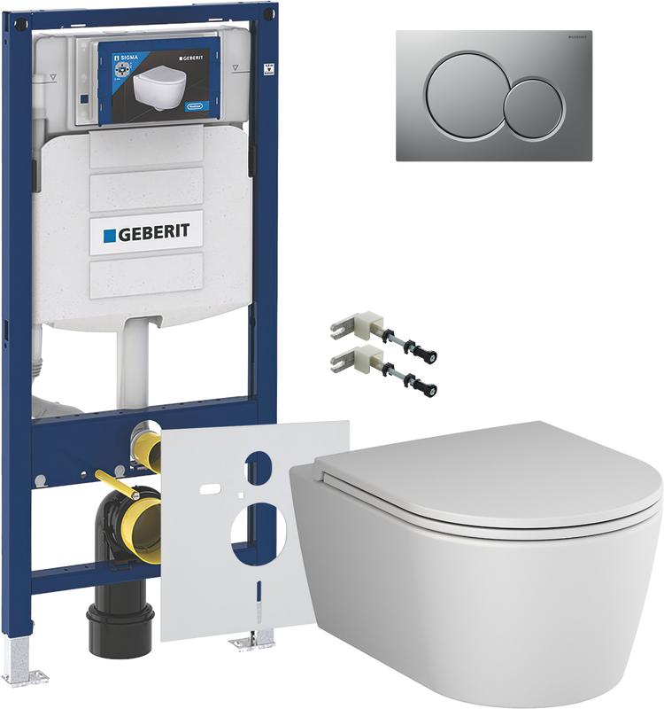 Комплект 5 в 1 Унитаз подвесной AM.PM Func C8F1700MWSC + Крепления Geberit Duofix 111.815.00.1 к стене + Звукоизоляция 156.050.00.1 + Инсталляция UP 320 111.300.00.5 + Кнопка Sigma 01 115.770.JQ.5