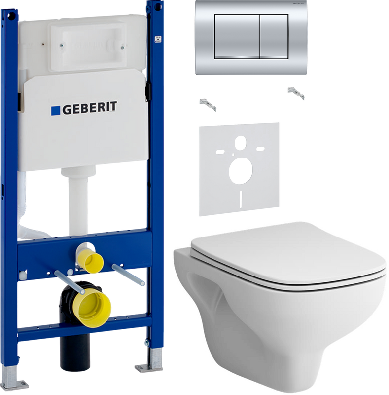 Комплект 3 в 1 Унитаз подвесной AM.PM X-Joy S FlashClean C85A1702SC + Звукоизоляция Geberit 156.050.00.1 + Инсталляция с кнопкой Duofix Delta 458.163.21.1