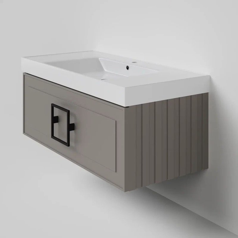 Тумба под раковину La Fenice CUBO Cappuccino бежевая матовая 100 см Черная ручка