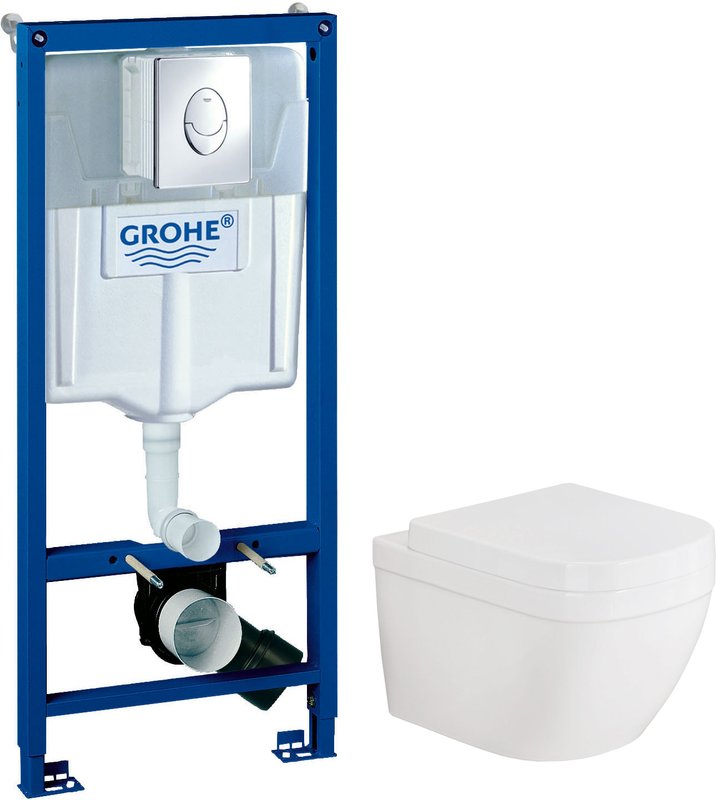 Комплект 3 в 1 Унитаз подвесной Grohe Euro Ceramic 3932800H + Крышка 39330001 с микролифтом + Инсталляция с кнопкой Rapid SL 38721001