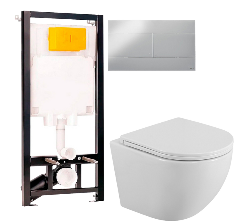 Комплект 2 в 1 Унитаз подвесной BelBagno Uno BB3105CHR/SC + Инсталляция с кнопкой OLI 80 ECO Sanitarblock mechanic