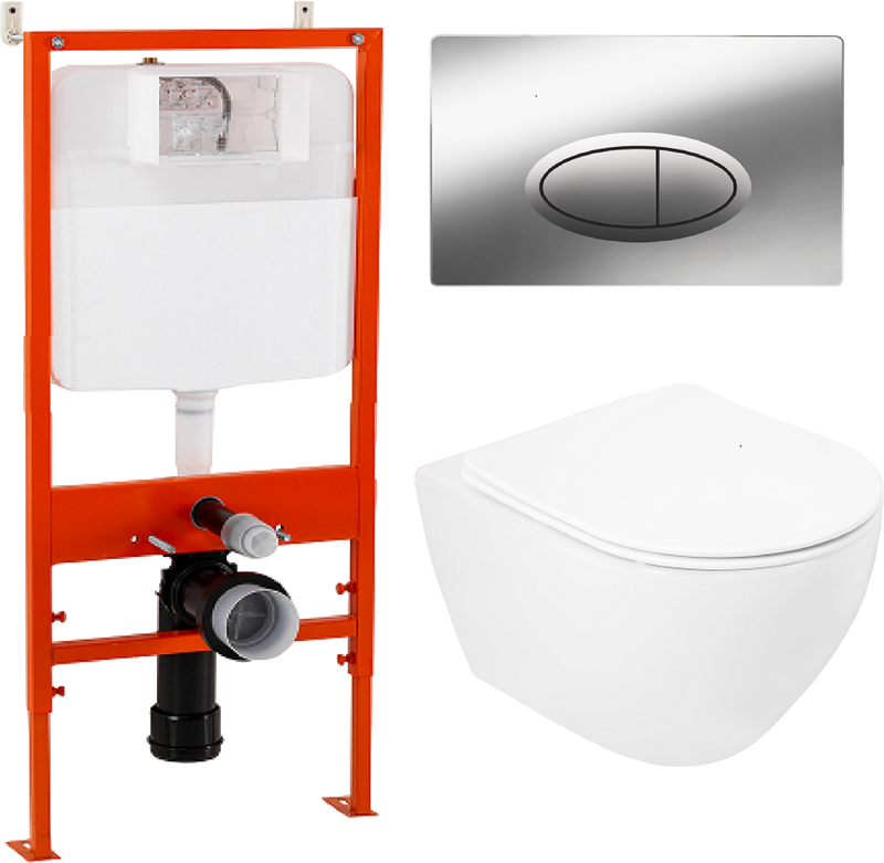 Комплект Унитаз подвесной Cezares Stylus CZR-513-TH-R крышка CZR2316SC, безободковый, с микролифтом + Система инсталляции для унитазов BelBagno BB026