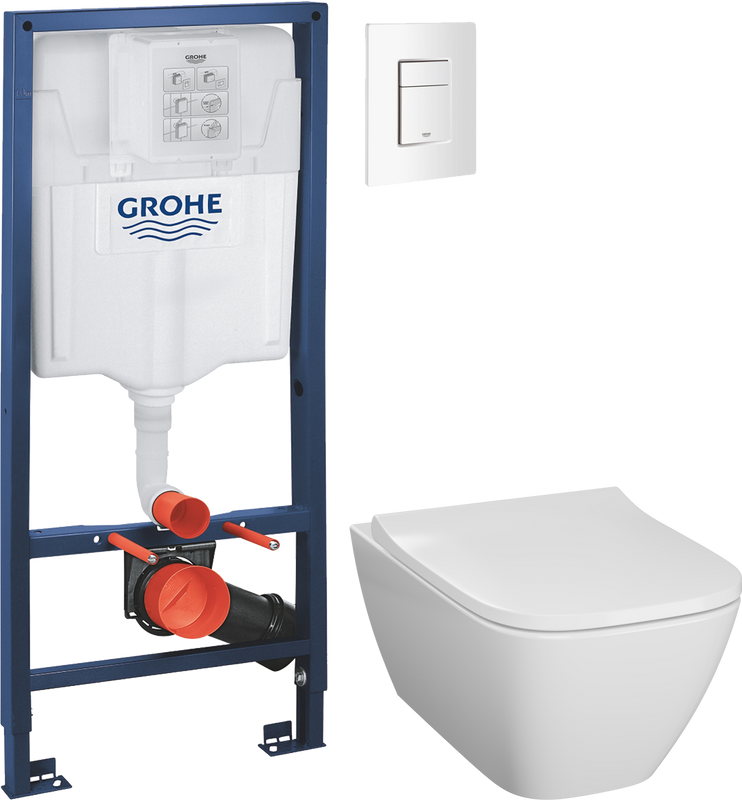 Комплект 2 в 1 Унитаз подвесной Geberit Smyle Square 500.683.01.1 + Инсталляция с кнопкой Grohe Rapid SL 38772SH0