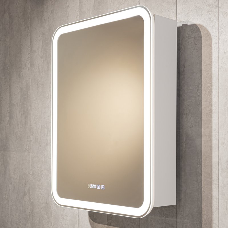 Зеркало-шкаф Silver Mirrors Фиджи 60x80, с подсветкой, с подогревом, с часами, белое