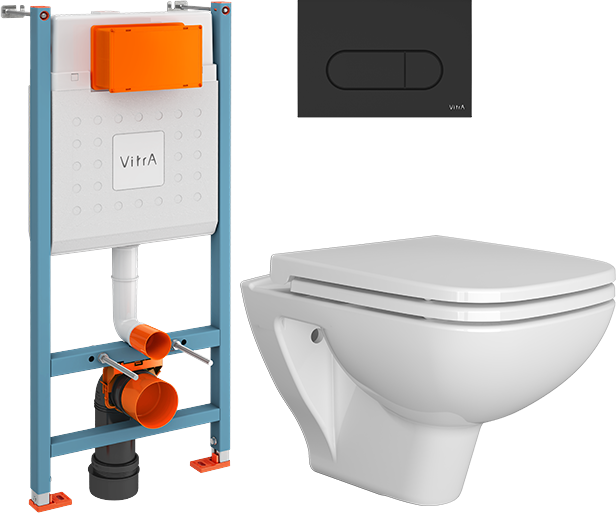 Комплект 2 в 1 Унитаз подвесной VitrA Berg 5507B003-6280 + Инсталляция с кнопкой V-Fix Core 732-5800-01