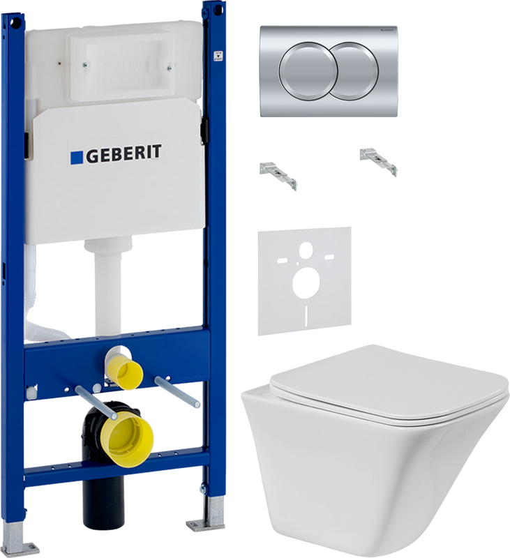 Комплект 4 в 1 Унитаз подвесной BelBagno Marmi BB052CHR + Крышка BB052SC с микролифтом + Инсталляция с кнопкой Geberit Duofix Delta 458.149.21.1 + Звукоизоляция 156.050.00.1