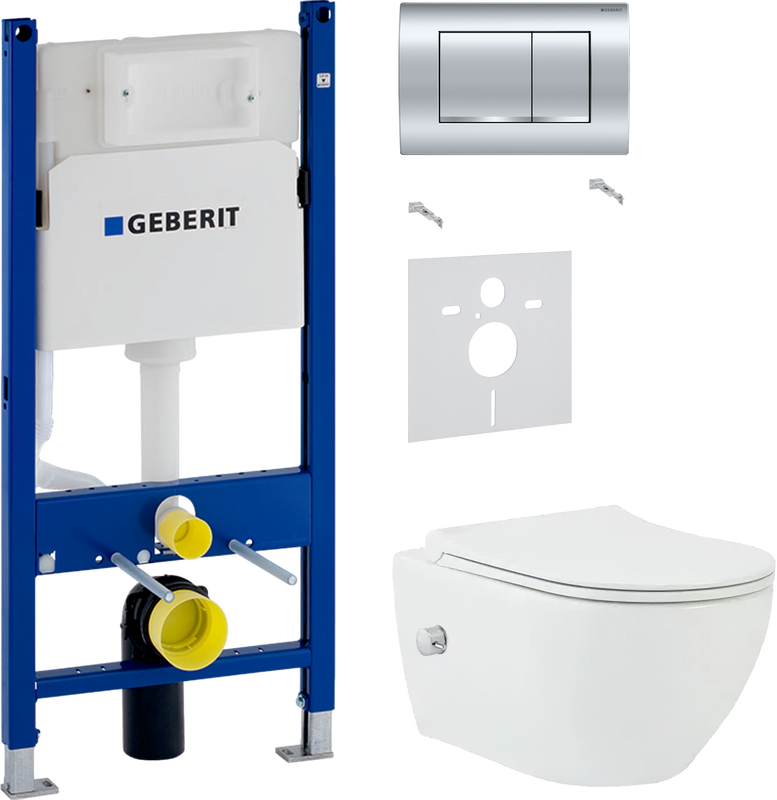 Комплект 3 в 1 Унитаз подвесной beWash Bogen 88343601 глянцевый белый + Инсталляция с кнопкой Geberit Duofix Delta 458.163.21.1 + Звукоизоляция 156.050.00.1