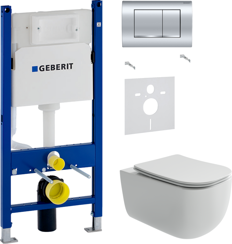 Комплект 3 в 1 Унитаз подвесной Ceramicanova Noel CN3013 + Звукоизоляция Geberit 156.050.00.1 + Инсталляция с кнопкой Duofix Delta 458.163.21.1