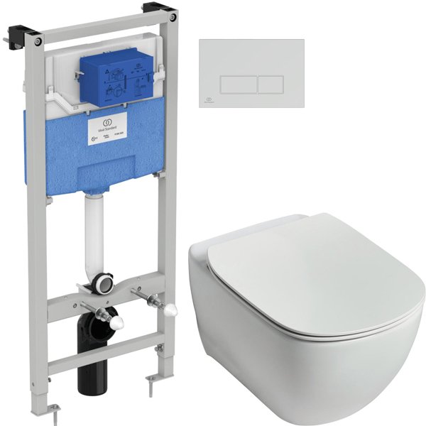 Комплект 3 в 1 Унитаз подвесной Ideal Standard Tesi T355101 + Инсталляция Prosys Frame 120 M R020467 + Кнопка Oleas R0121AA
