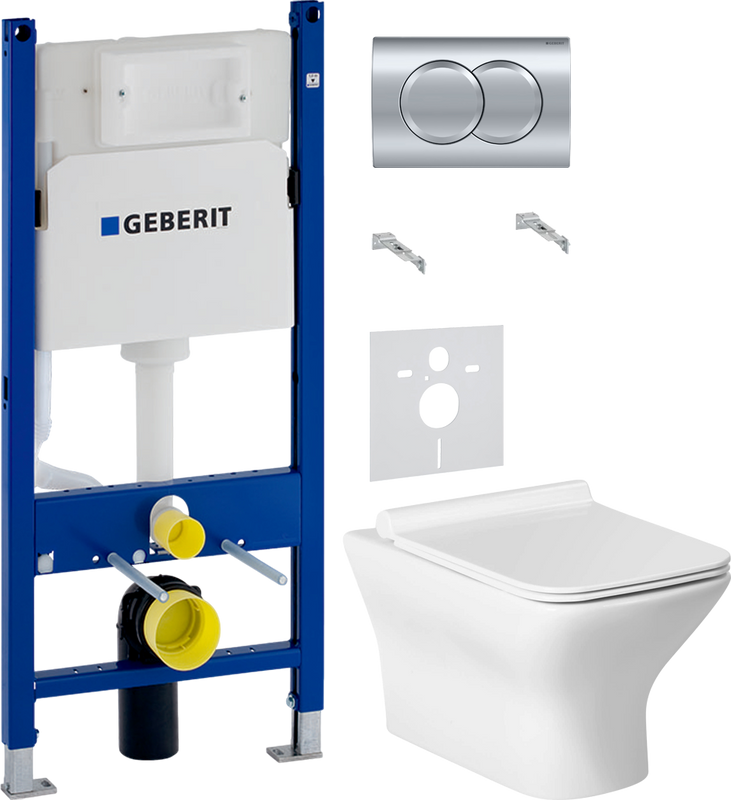Комплект 4 в 1 Унитаз подвесной BelBagno Romano BB248CHR-SM + Крышка BB2112SC с микролифтом + Инсталляция с кнопкой Geberit Duofix Delta 458.149.21.1 + Звукоизоляция 156.050.00.1