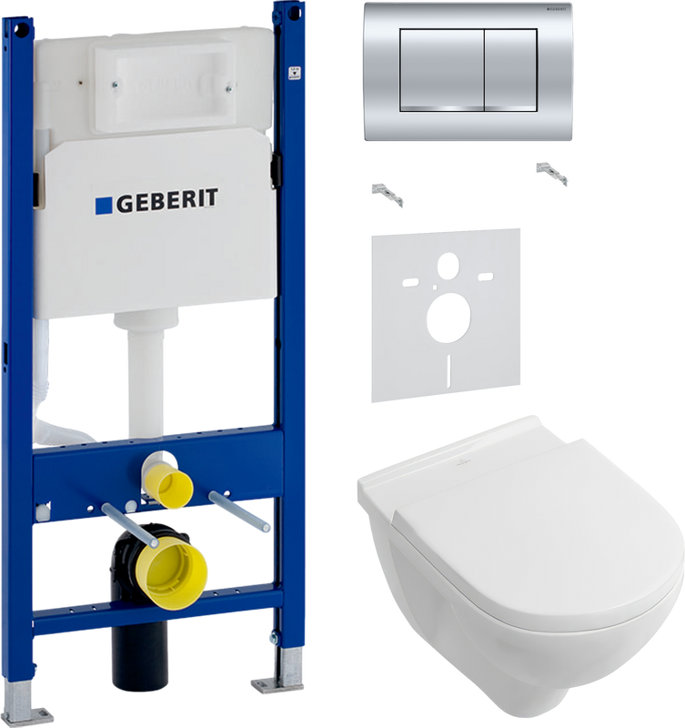 Комплект 3 в 1 Унитаз подвесной Villeroy & Boch O.Novo 5660HR01 + Звукоизоляция Geberit 156.050.00.1 + Инсталляция с кнопкой Duofix Delta 458.163.21.1