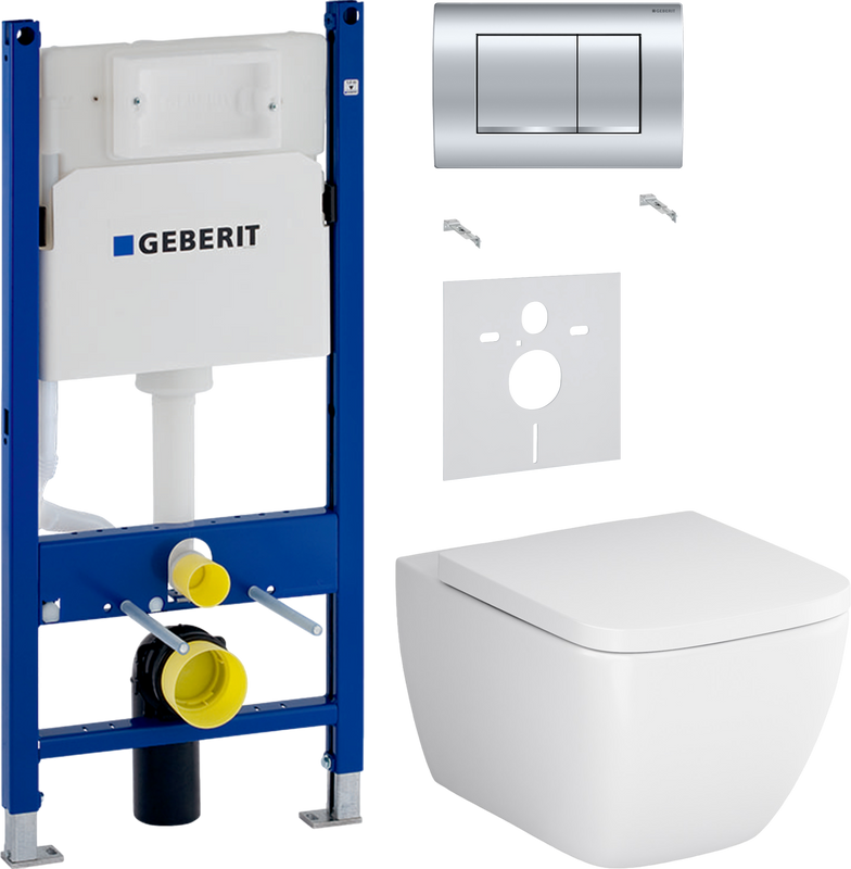 Комплект 3 в 1 Унитаз подвесной AM.PM Gem C901701SC + Звукоизоляция Geberit 156.050.00.1 + Инсталляция с кнопкой Duofix Delta 458.163.21.1