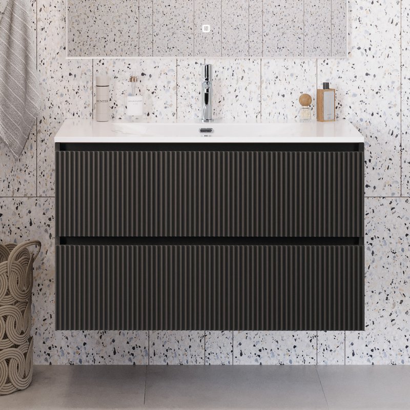 Тумба под раковину без столешницы BelBagno Uno-mini 100 подвесная, 2 ящика, матовая темно-серая