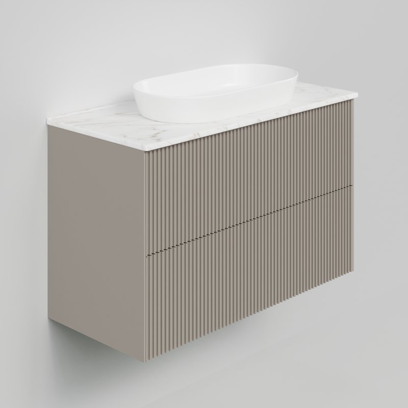 Тумба под раковину со столешницей La Fenice Terra Twin 100 подвесная, cappuccino, столешница белый мрамор