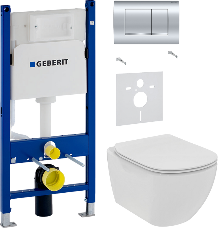Комплект 3 в 1 Унитаз подвесной Ideal Standard Tesi T536001 + Звукоизоляция Geberit 156.050.00.1 + Инсталляция с кнопкой Duofix Delta 458.163.21.1