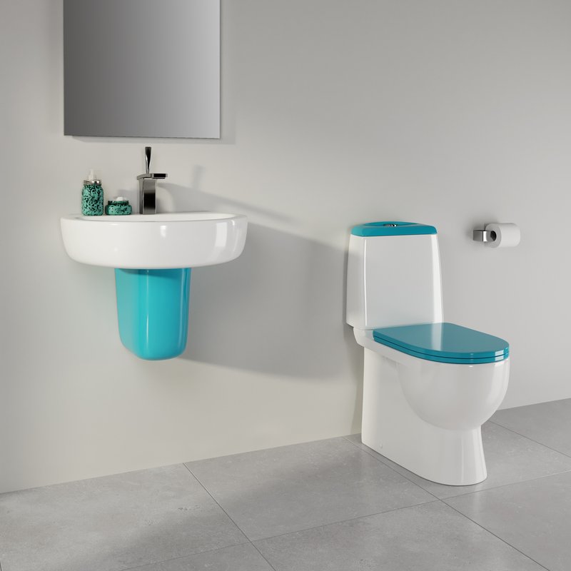 Унитаз-компакт напольный Sanita luxe Best Comfort, белый, бирюзовый
