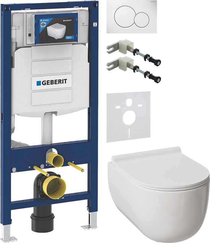 Комплект 5 в 1 Унитаз подвесной Damixa Scandinavian Pure DX36C1701SC + Крепления Geberit Duofix 111.815.00.1 к стене + Звукоизоляция 156.050.00.1 + Инсталляция UP 320 111.300.00.5 + Кнопка Sigma 01 115.770.11.5