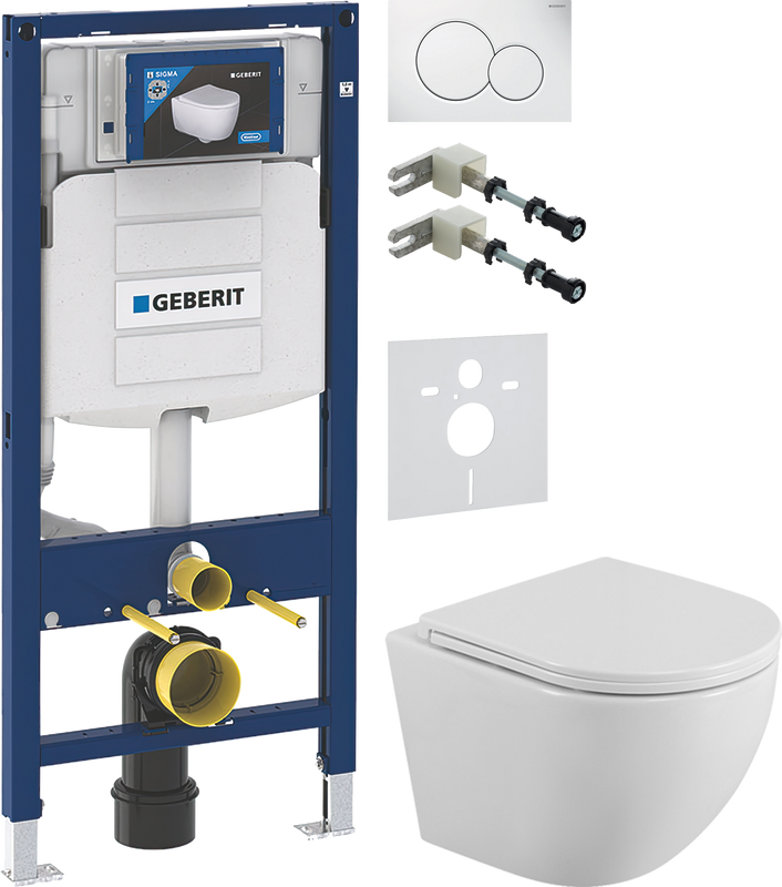 Комплект 5 в 1 Унитаз подвесной BelBagno Uno BB3105CHR/SC + Крепления Geberit Duofix 111.815.00.1 к стене + Звукоизоляция 156.050.00.1 + Инсталляция UP 320 111.300.00.5 + Кнопка Sigma 01 115.770.11.5