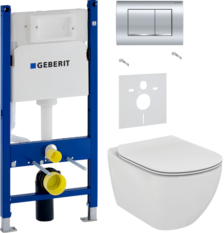 Комплект 3 в 1 Унитаз подвесной Ideal Standard Tesi T354601 + Звукоизоляция Geberit 156.050.00.1 + Инсталляция с кнопкой Duofix Delta 458.163.21.1