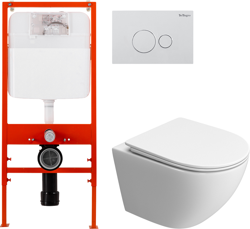 Комплект 3 в 1 Унитаз подвесной BelBagno Uno BB5177CH-TOR/SC + Инсталляция BB026 + Кнопка BB082BL