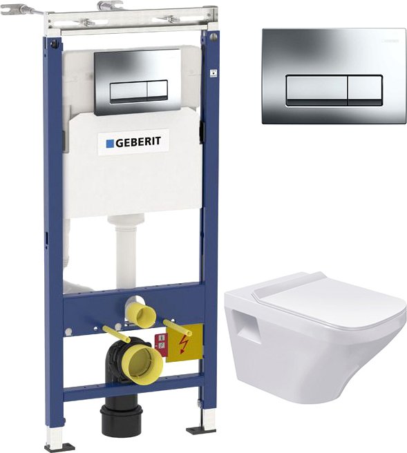 Комплект 3 в 1 Унитаз подвесной Duravit DuraStyle 2536090000 + Крышка 0063790000 с микролифтом + Инсталляция с кнопкой Geberit Duofix Платтенбау 458.125.21.1