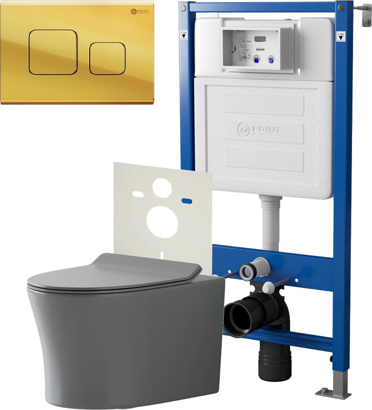 Комплект 3 в 1 Унитаз подвесной Point Вега PN41711GM + Инсталляция PN45120 + Кнопка Афина PN44041G