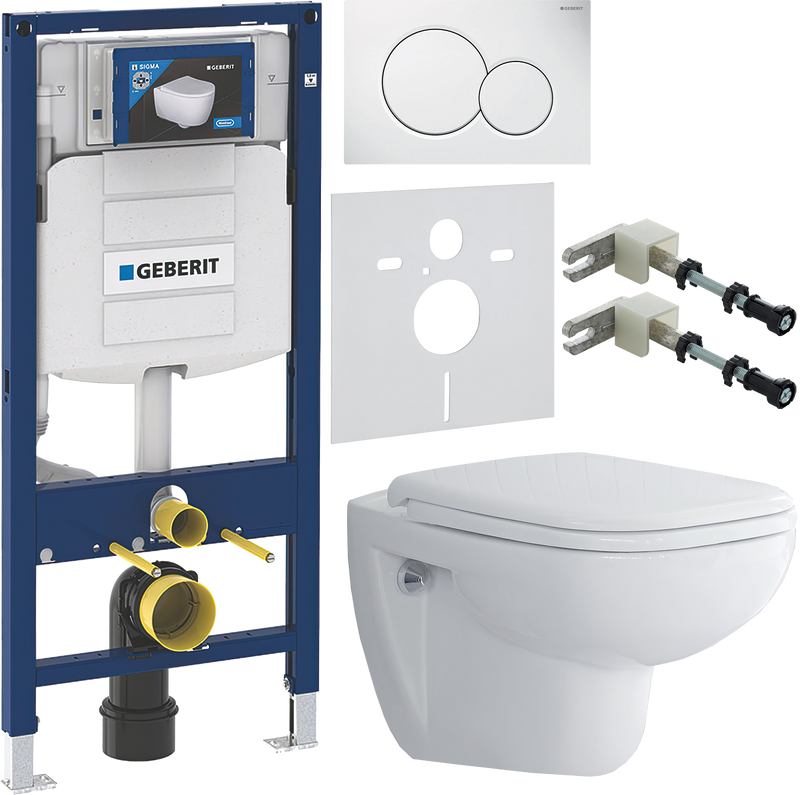 Комплект 5 в 1 Унитаз подвесной Duravit D-code 45700900A1 + Инсталляция Geberit Duofix UP 320 111.300.00.5 + Кнопка Sigma 01 115.770.11.5 + Крепления 111.815.00.1 к стене + Звукоизоляция 156.050.00.1