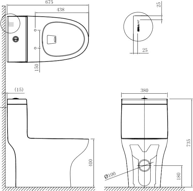 Унитаз-моноблок напольный EvaGold T1081 SM9610R
