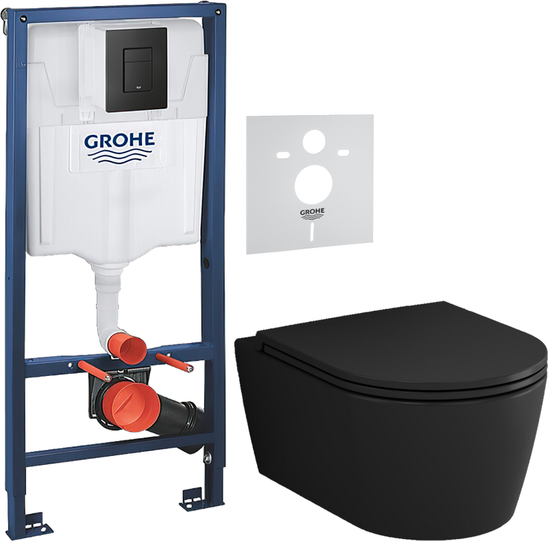 Комплект 3 в 1 Унитаз подвесной AM.PM Func C8F1700MBSC + Звукоизоляция Grohe 37131000 + Инсталляция с кнопкой Solido 38811KF0