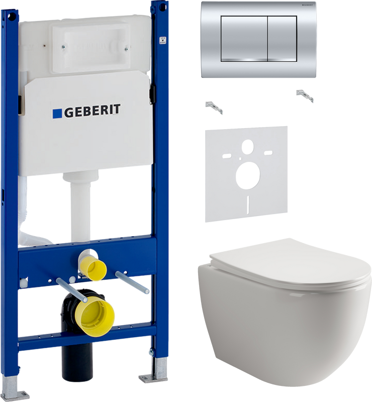 Комплект 3 в 1 Унитаз подвесной Ceramicanova Mia Rimless CN1805 + Звукоизоляция Geberit 156.050.00.1 + Инсталляция с кнопкой Duofix Delta 458.163.21.1