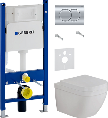 Комплект 4 в 1 Унитаз подвесной Grohe Euro Ceramic 39328000 + Крышка 39330001 с микролифтом + Инсталляция с кнопкой Geberit Duofix Delta 458.149.21.1 + Звукоизоляция 156.050.00.1