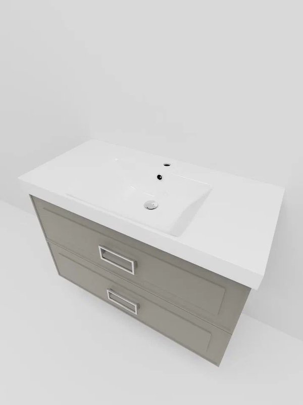 Тумба под раковину La Fenice CUBO Twin Cappuccino бежевая матовая 80 см Черная ручка