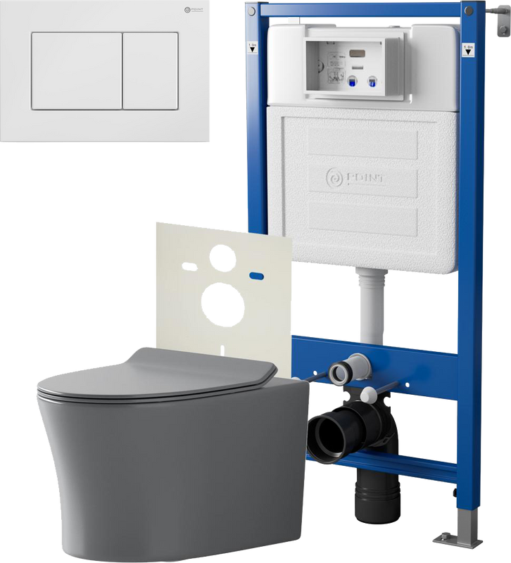 Комплект 3 в 1 Унитаз подвесной Point Вега PN41711GM + Инсталляция PN45120 + Кнопка Ника PN44081W