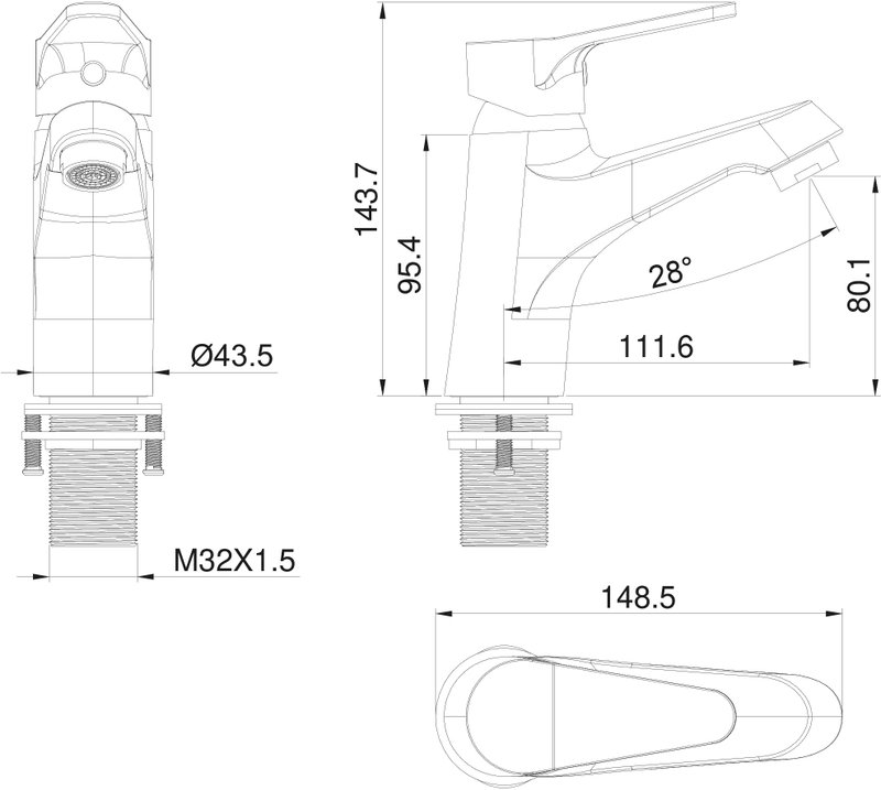 Смеситель для раковины Wonzon & Woghand WW-A40212-CR, хром
