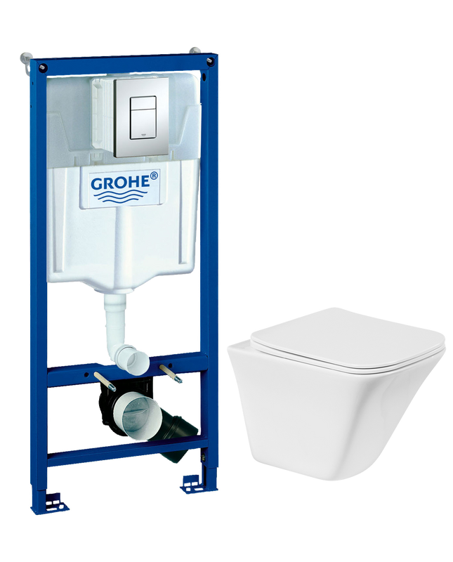 Комплект 3 в 1 Унитаз подвесной BelBagno Marmi BB052CHR + Крышка BB052SC с микролифтом + Инсталляция с кнопкой Grohe Rapid SL 38772001