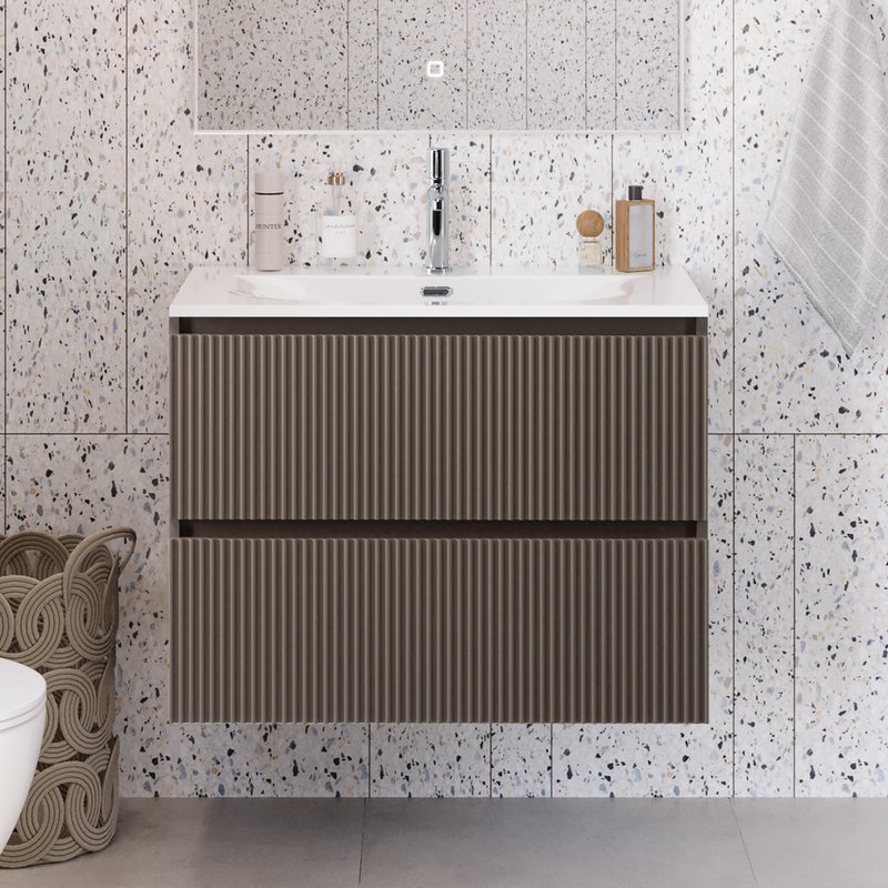 Тумба под раковину без столешницы BelBagno Uno-mini 80 подвесная, 2 ящика, матовая бежевая