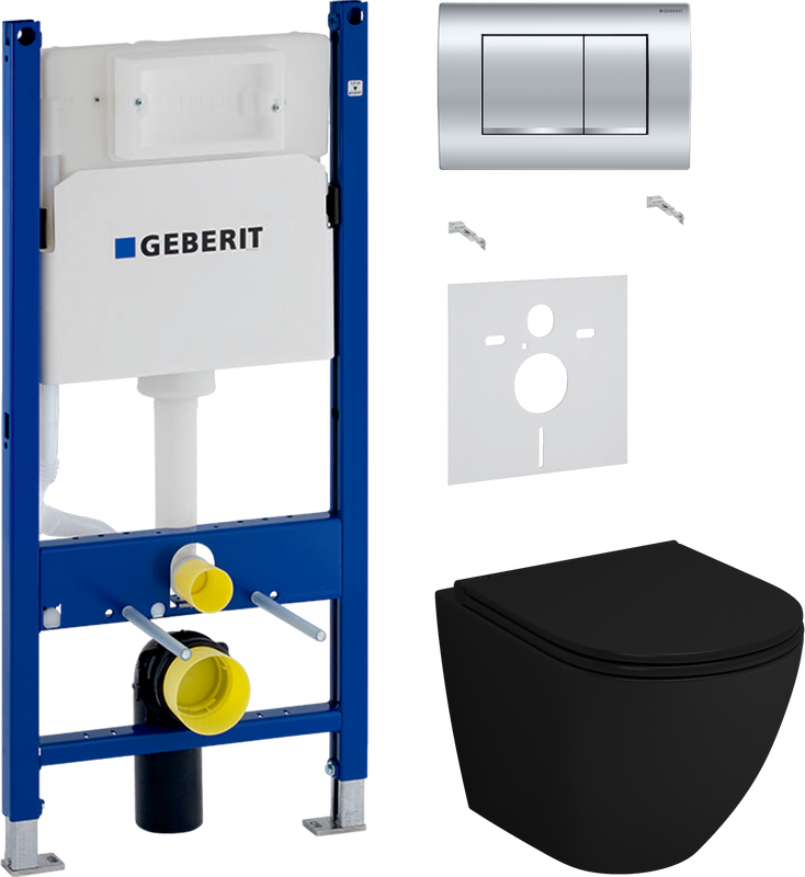 Комплект 3 в 1 Унитаз подвесной Grossman GR-4455BMS + Звукоизоляция Geberit 156.050.00.1 + Инсталляция с кнопкой Duofix Delta 458.163.21.1