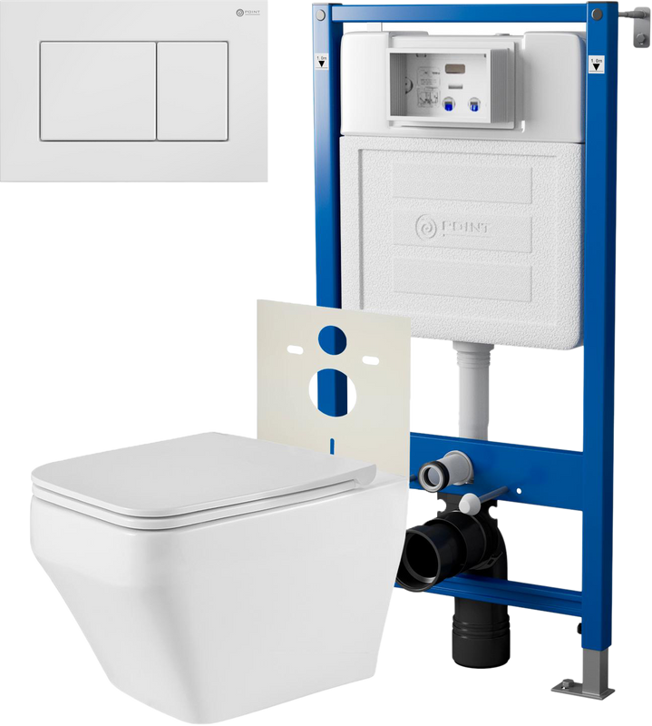 Комплект 3 в 1 Унитаз подвесной Point Аврора PN41101 + Инсталляция PN45120 + Кнопка Ника PN44081W