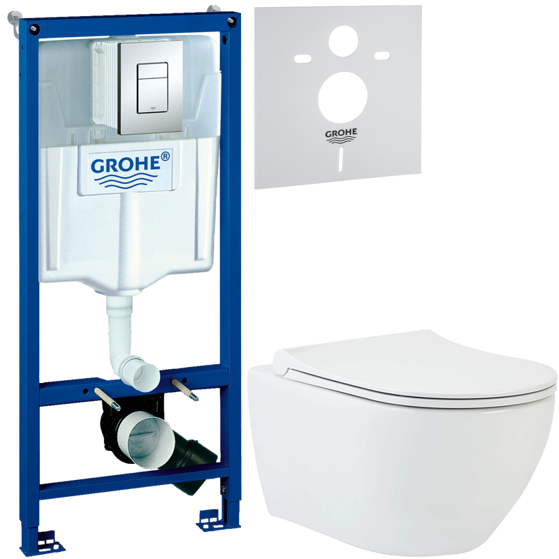 Комплект 3 в 1 Унитаз подвесной beWash Bogen 88303201 глянцевый белый + Инсталляция с кнопкой Grohe Rapid SL 38772001 + Звукоизоляция 37131000
