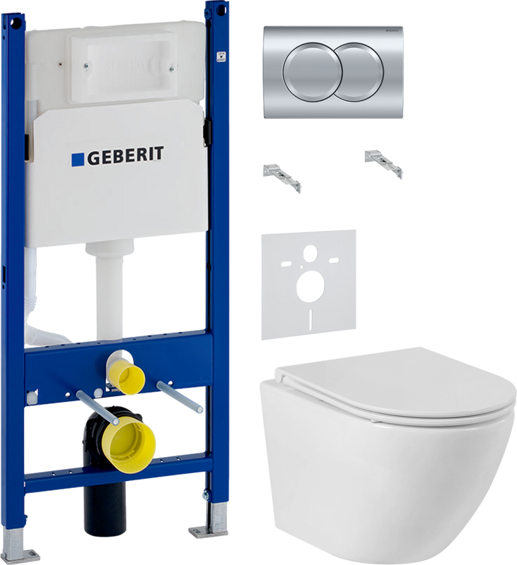 Комплект 4 в 1 Унитаз подвесной BelBagno Sfera-r BB046CHR + Крышка Piano BB2111SC с микролифтом + Инсталляция с кнопкой Geberit Duofix Delta 458.149.21.1 + Звукоизоляция 156.050.00.1