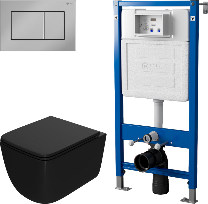Комплект 3 в 1 Унитаз подвесной Point Меркурий PN41831BM + Инсталляция PN45122 + Кнопка Ника PN44081C