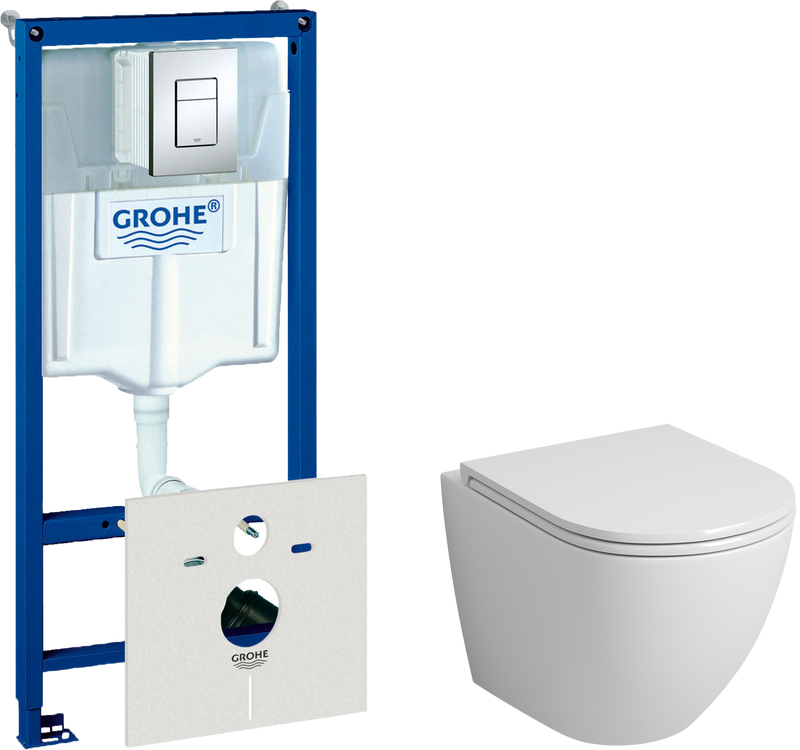 Комплект Унитаз подвесной Grossman GR-4455S безободковый + Инсталляция Grohe Rapid SL 38772001 3 в 1 с кнопкой смыва + Шумоизоляция 37131000