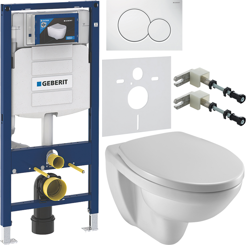 Комплект 6 в 1 Унитаз подвесной Jacob Delafon Patio EDV102-00 + Крышка E4267 + Инсталляция Geberit Duofix UP 320 111.300.00.5 + Кнопка Sigma 01 115.770.11.5 + Крепления 111.815.00.1 к стене + Звукоизоляция 156.050.00.1